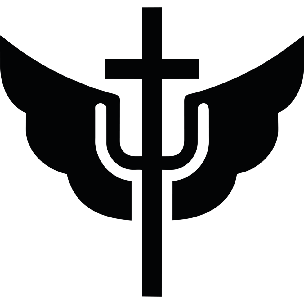 A black and white logo with a cross and wings png