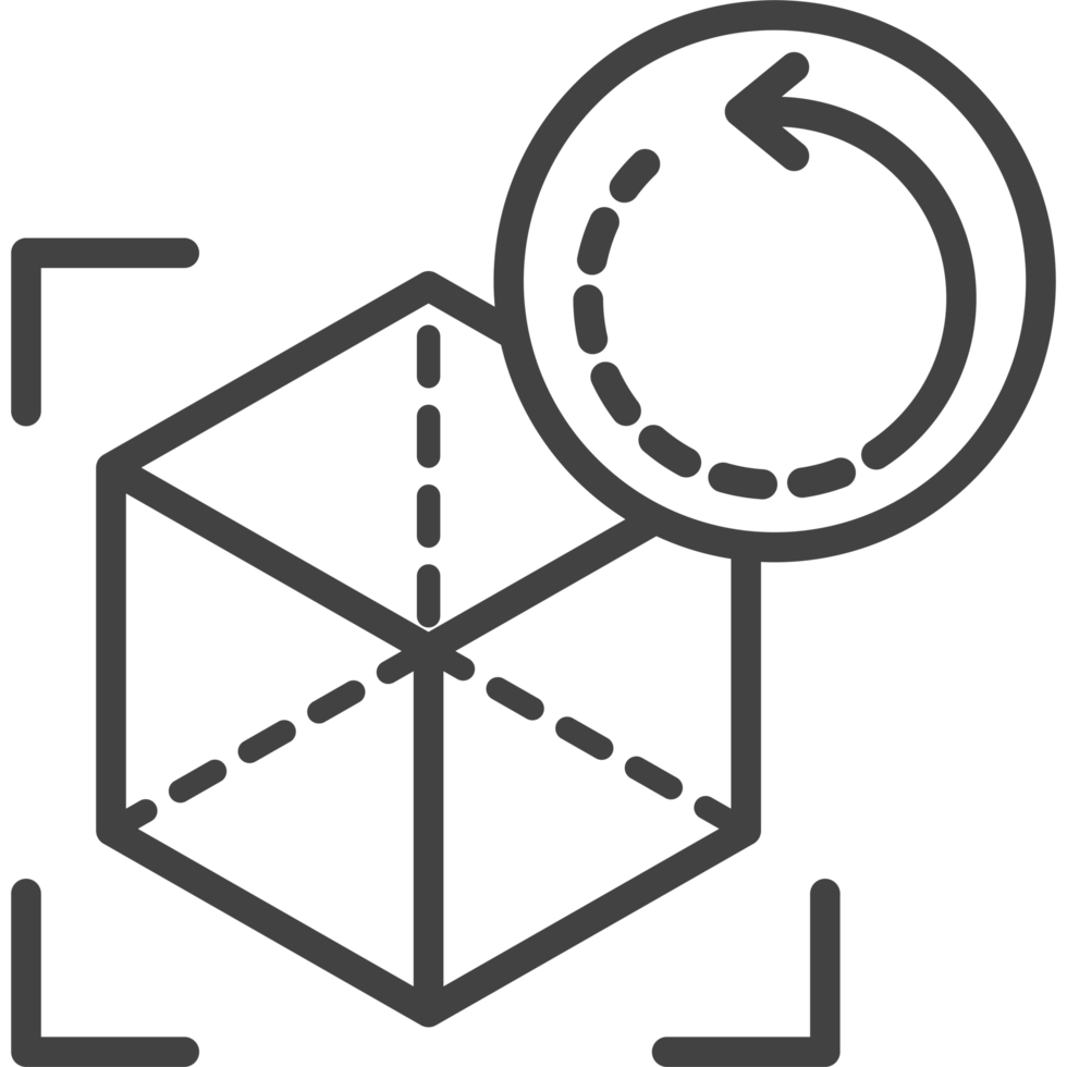 A black and white image of a cube with a circle around it png