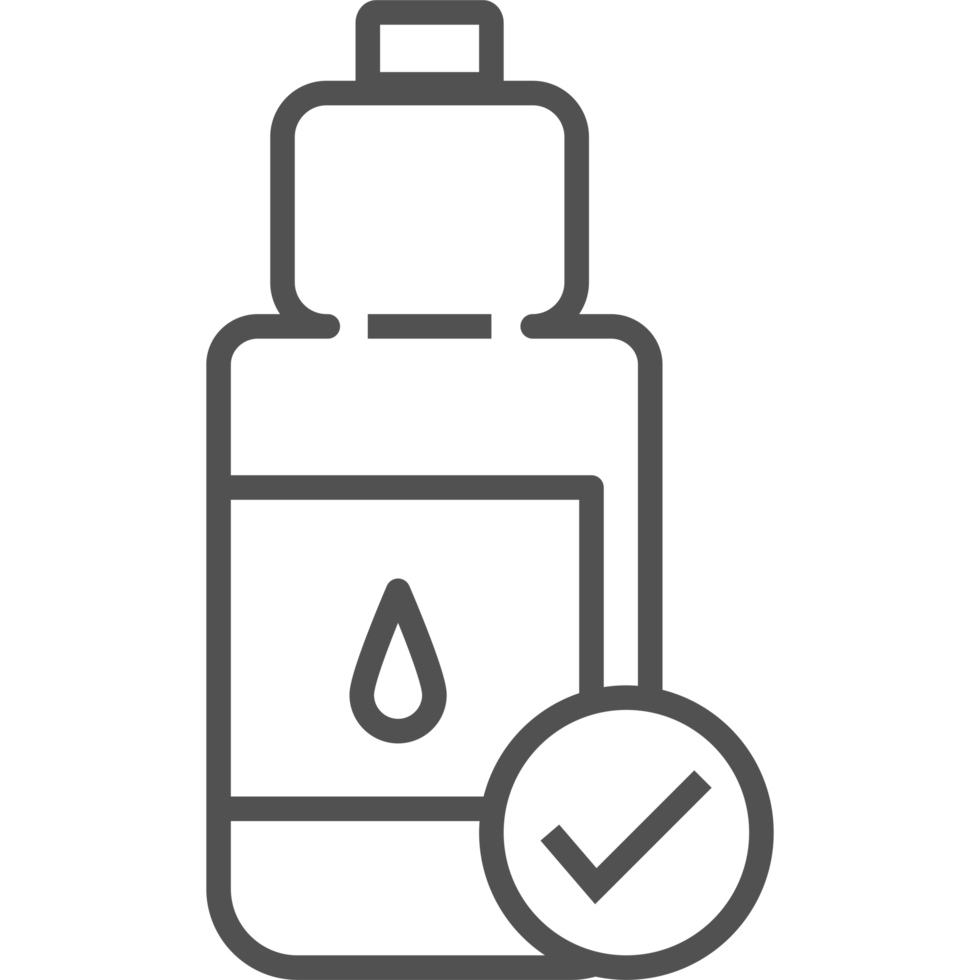 A bottle with a drop of liquid and a check mark png