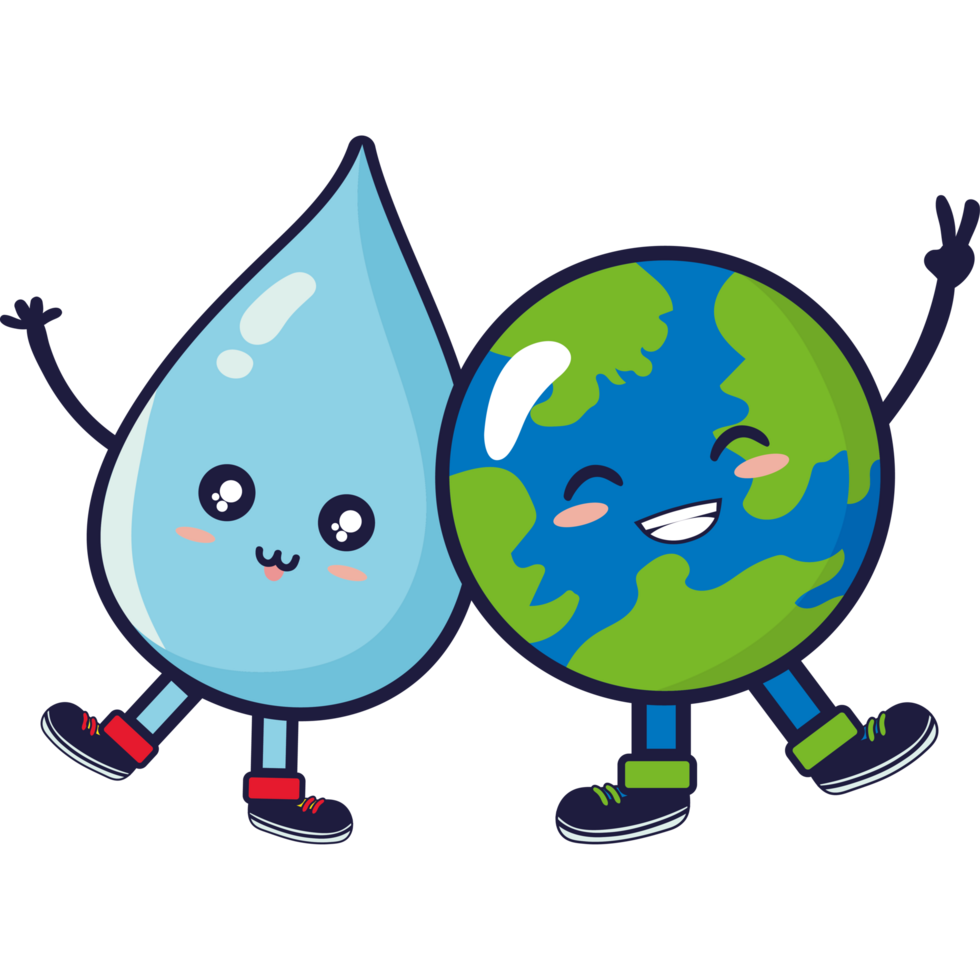 Two cartoon earth and water drops png