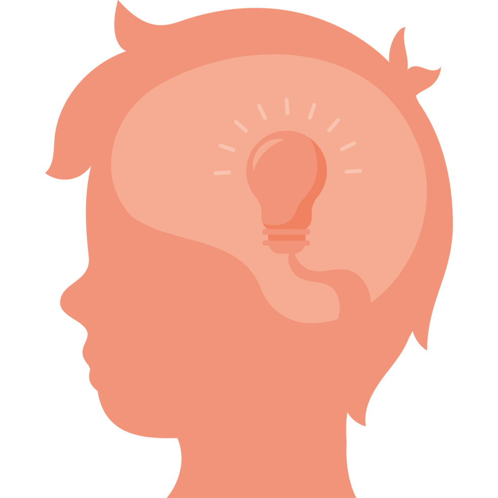 A person's head with an idea light bulb in it png