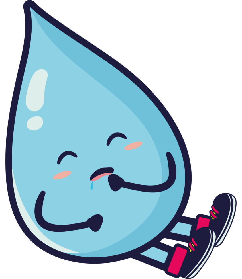A cartoon water drop with a sad face png