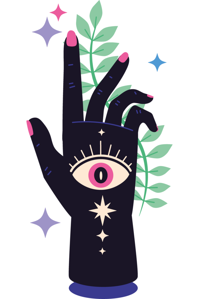 Illustration of a hand with an eye and a plant png