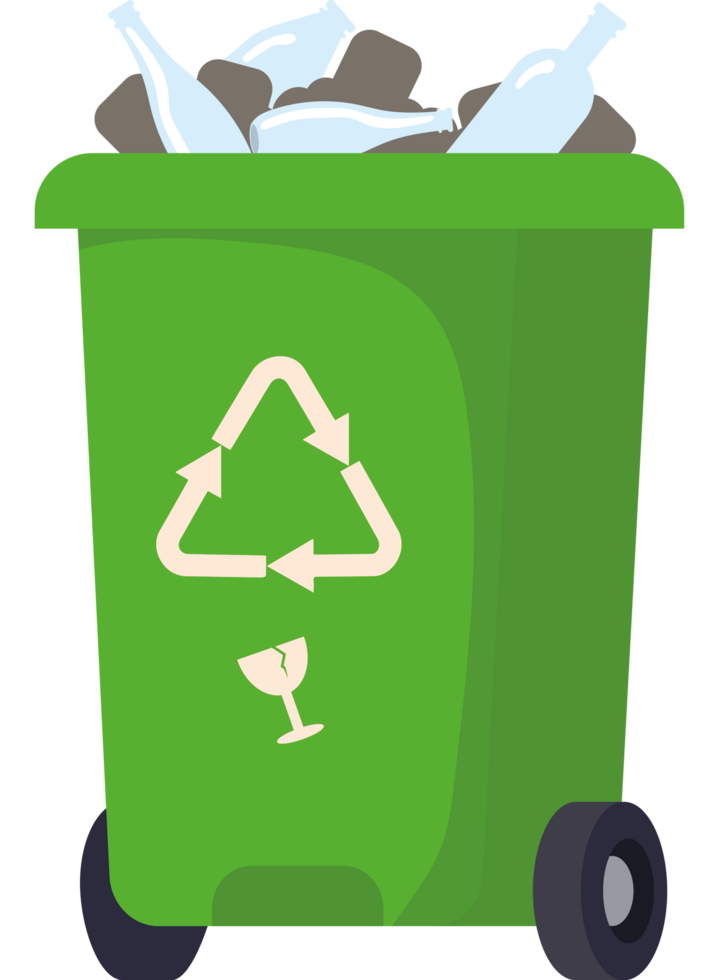 A green trash can with bottles and cans png