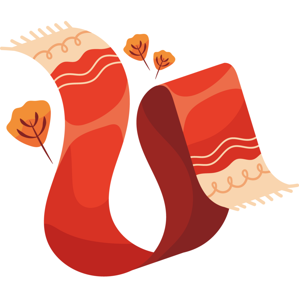 A red scarf with leaves and flowers png