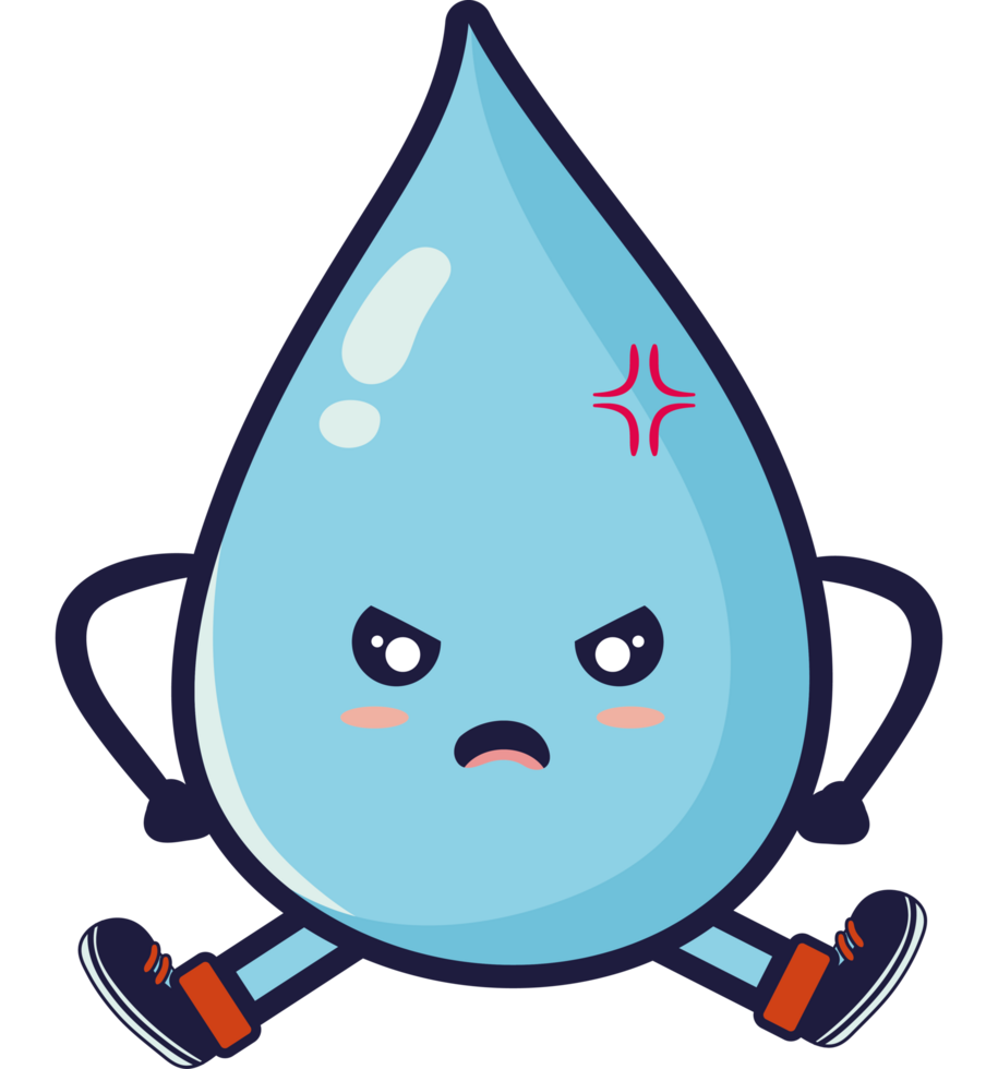 A cartoon character of a water drop with arms and legs png