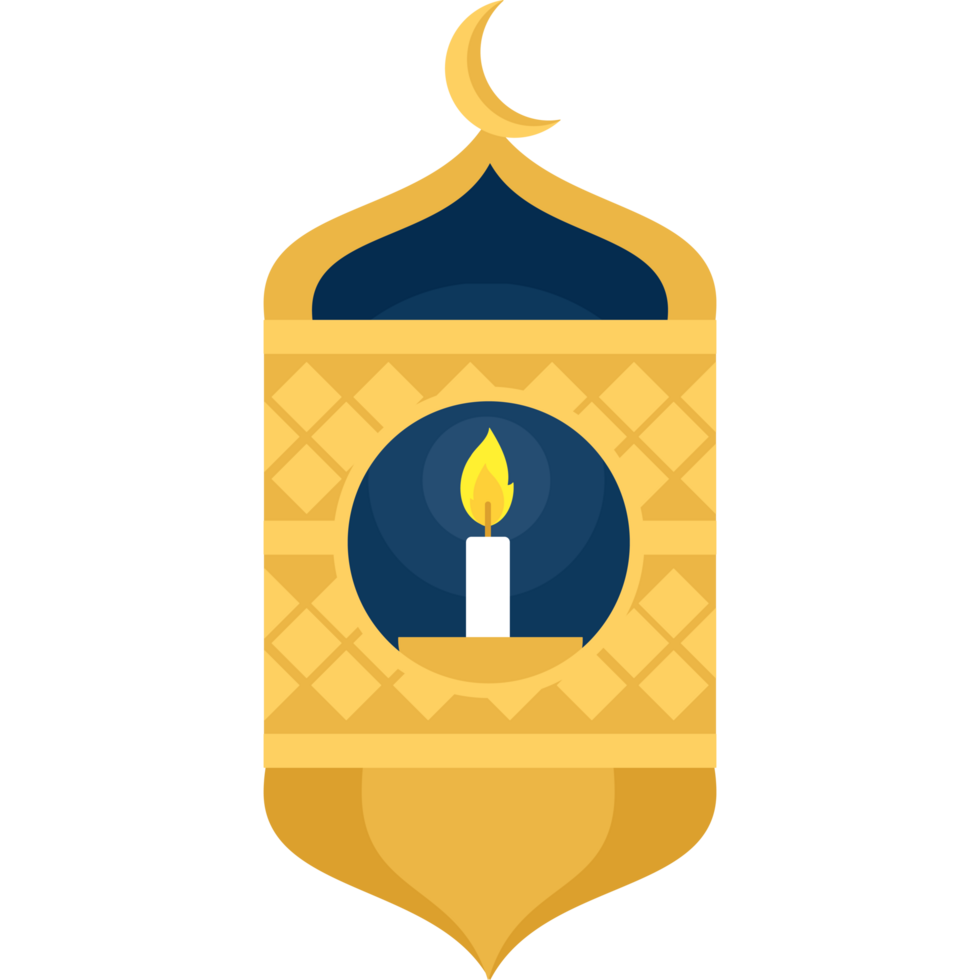 A golden lantern with a candle inside png