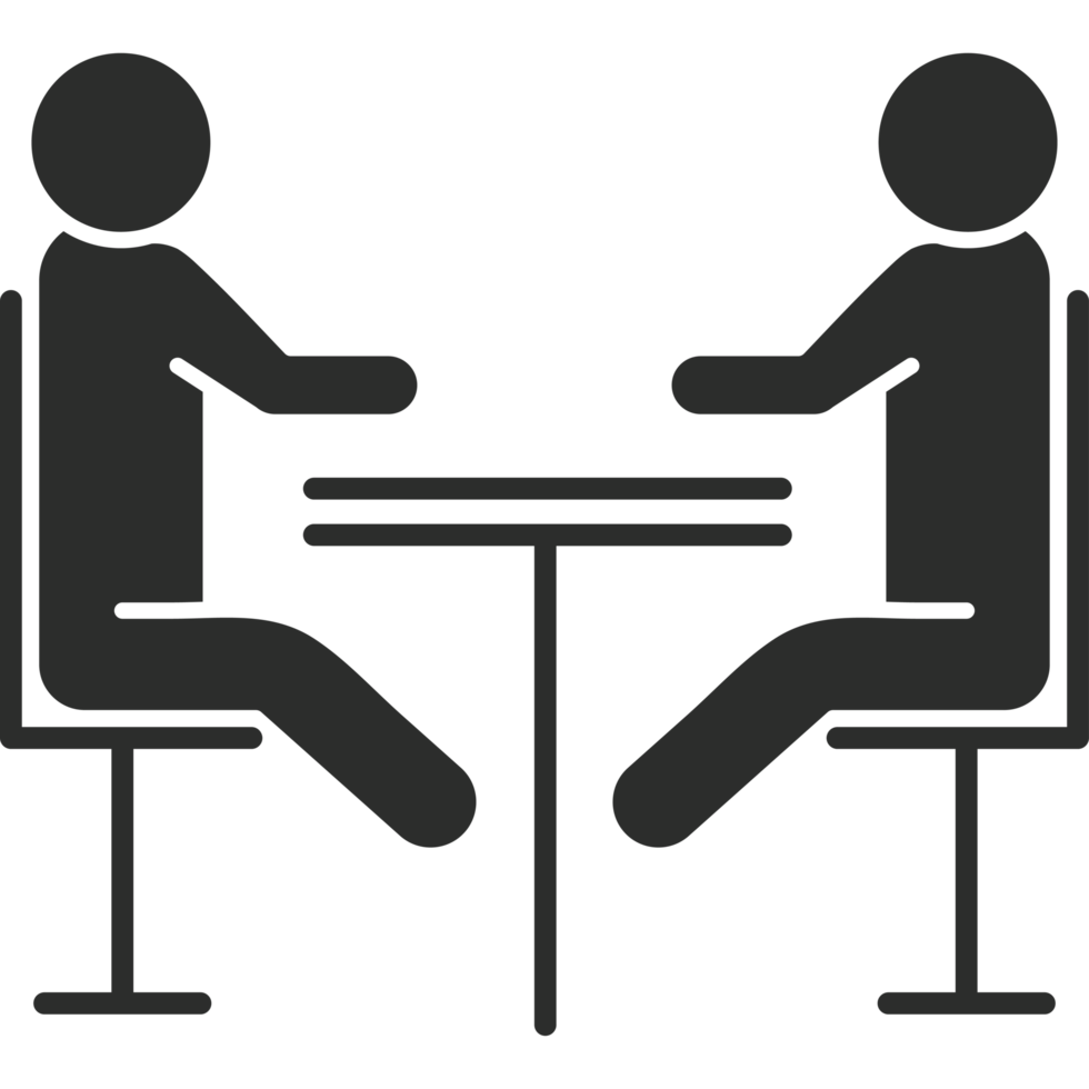 Two people sitting at a table with a chair png