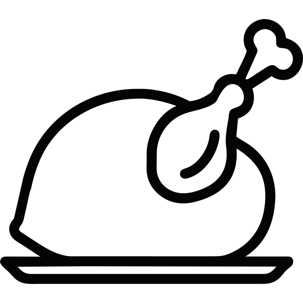 A black and white image of a turkey on a plate png