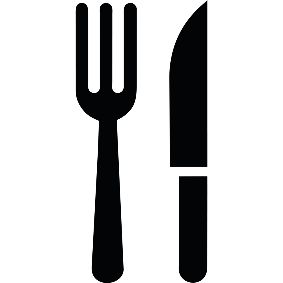 A black and white image of a fork and knife png