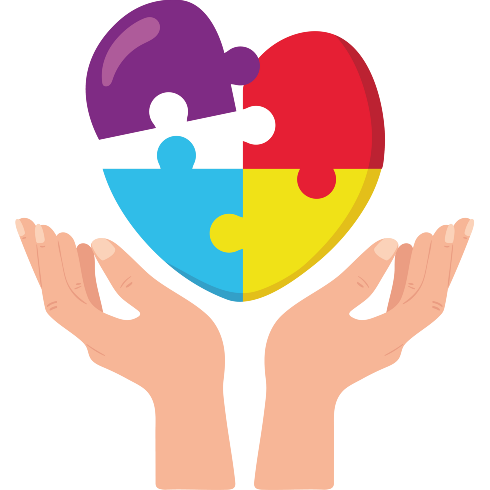 Two hands holding a heart shaped puzzle piece png