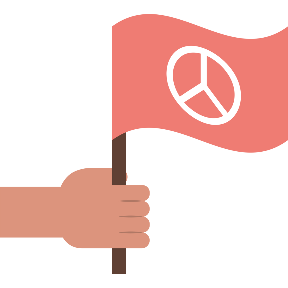 A hand holding a pink peace sign flag png