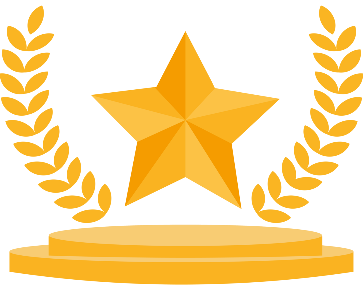 A golden star with laurel wreaths on top of a pedestal png