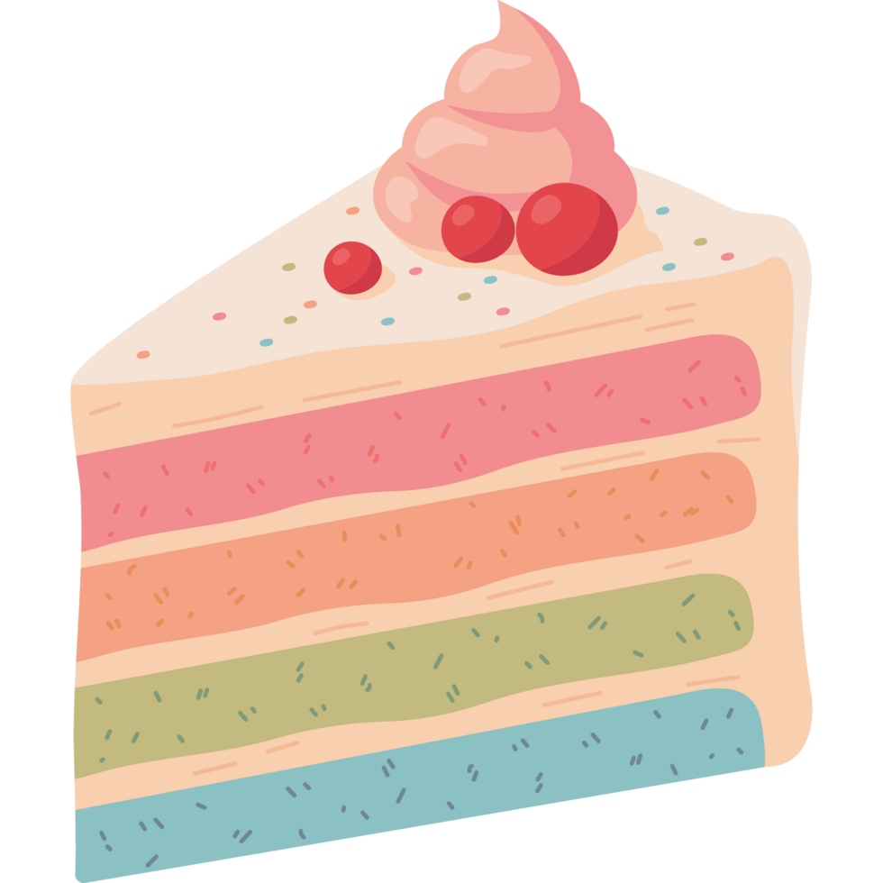 A slice of cake with a rainbow on it png