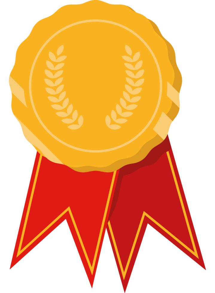 A gold medal with a ribbon around it png
