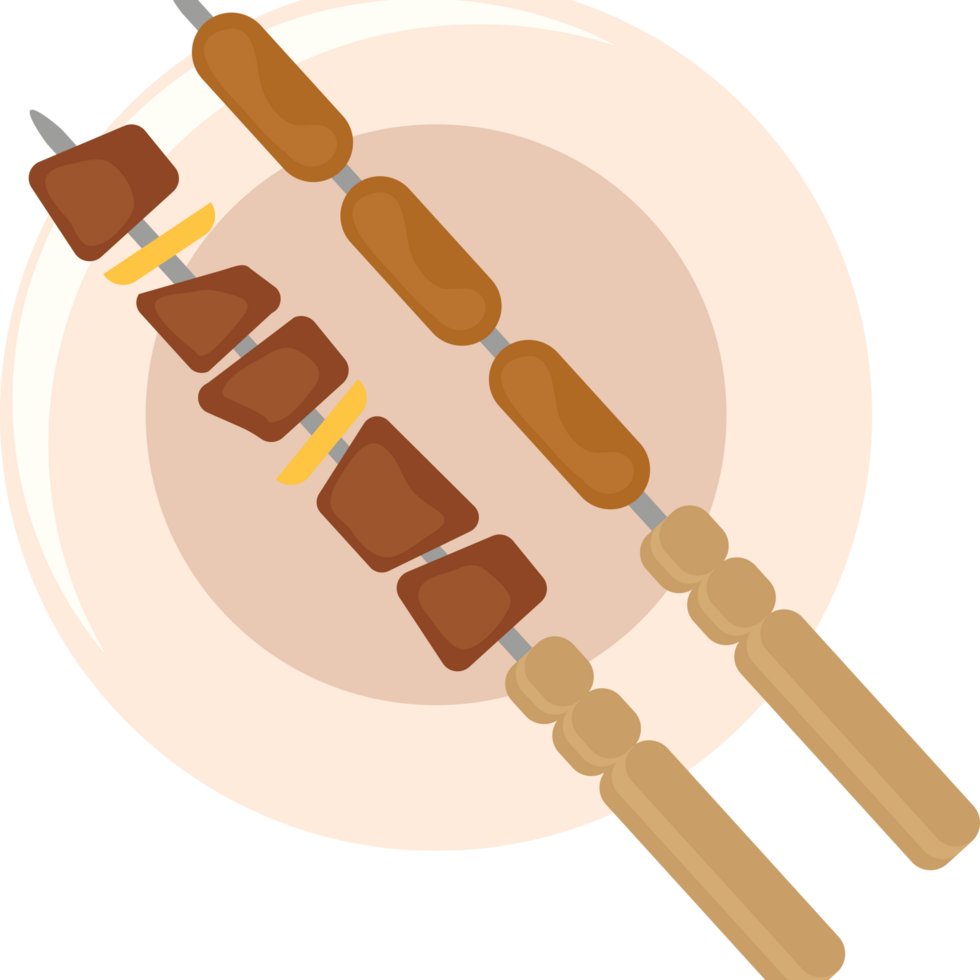 A plate with two skewers on it png