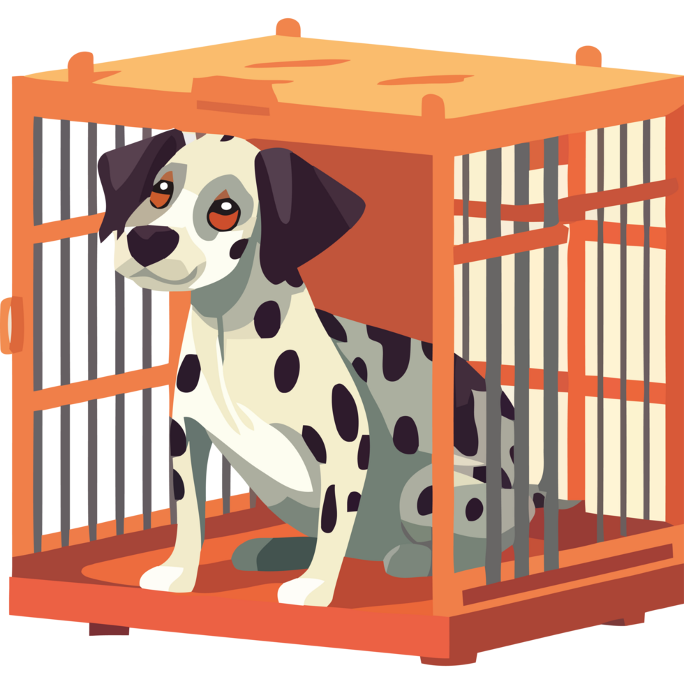 A dalmatian dog is sitting in a cage png