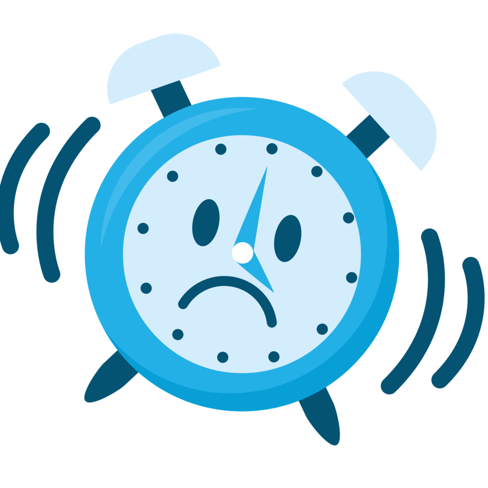 An alarm clock with a sad face png
