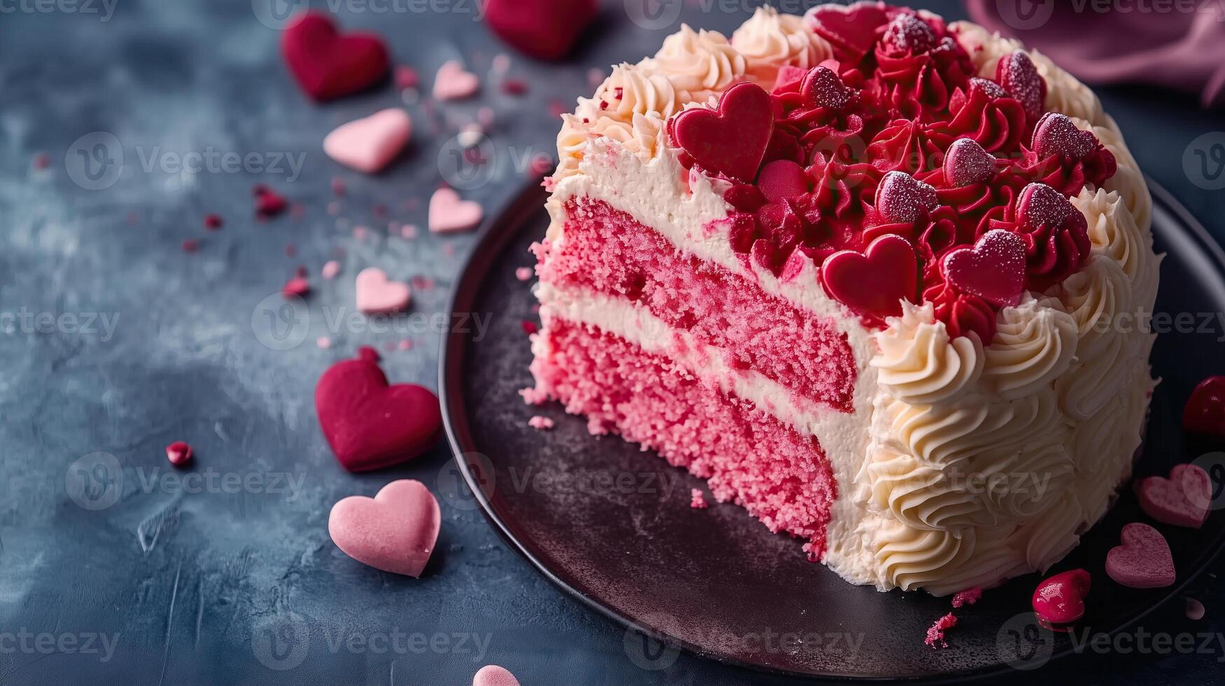 St. Valentines day cake with red and pink cream photo