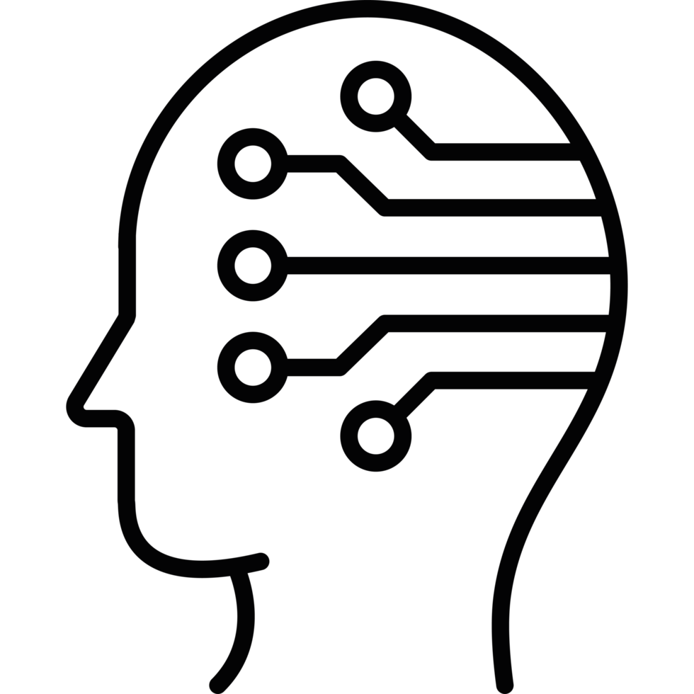 A black silhouette of a head with a circuit board png