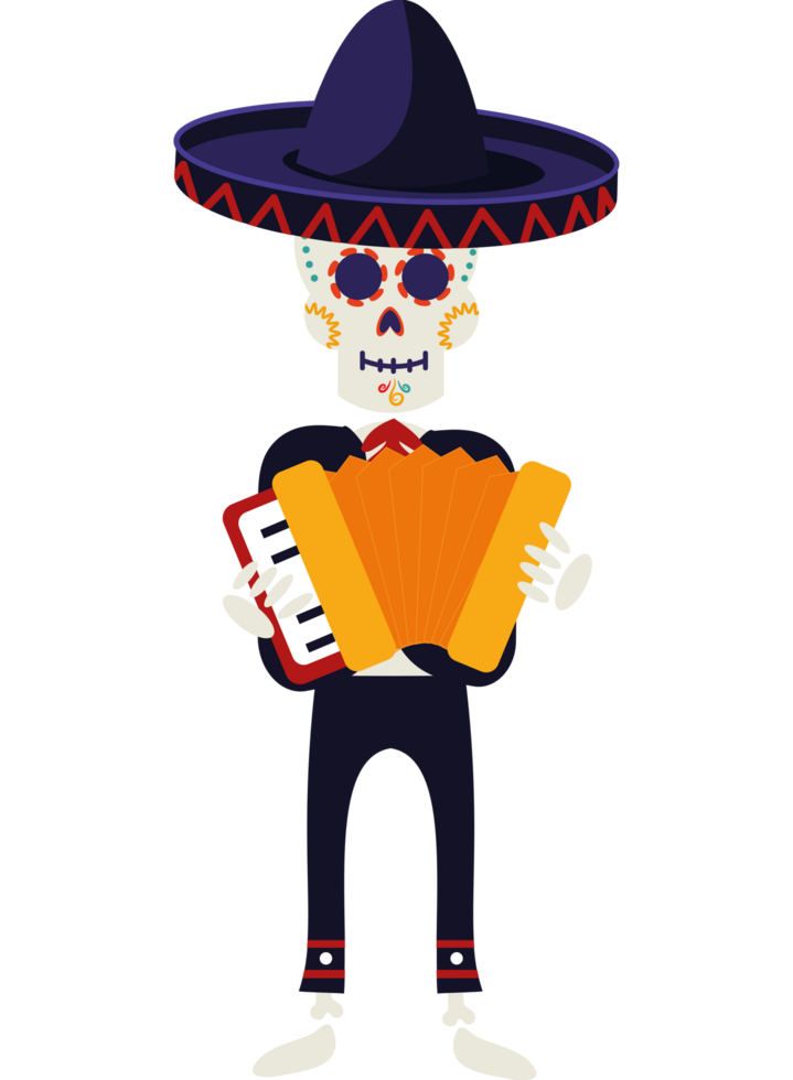 Mexican skeleton playing the accordion png