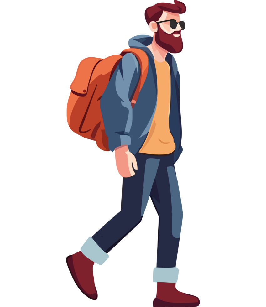 Man with backpack walking png