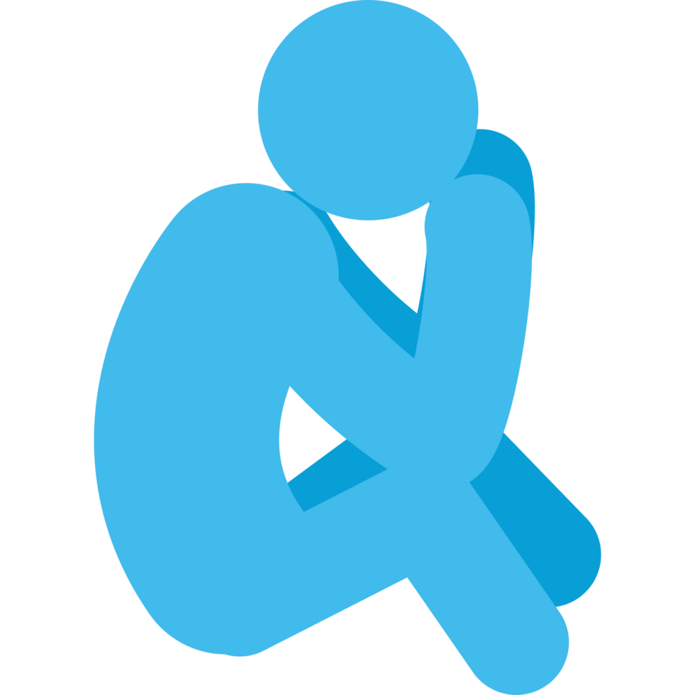 A blue person sitting on the ground with their hands on their chin png