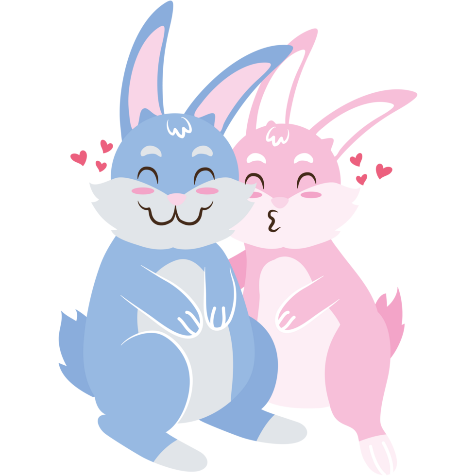 Two cute rabbits are hugging each other png