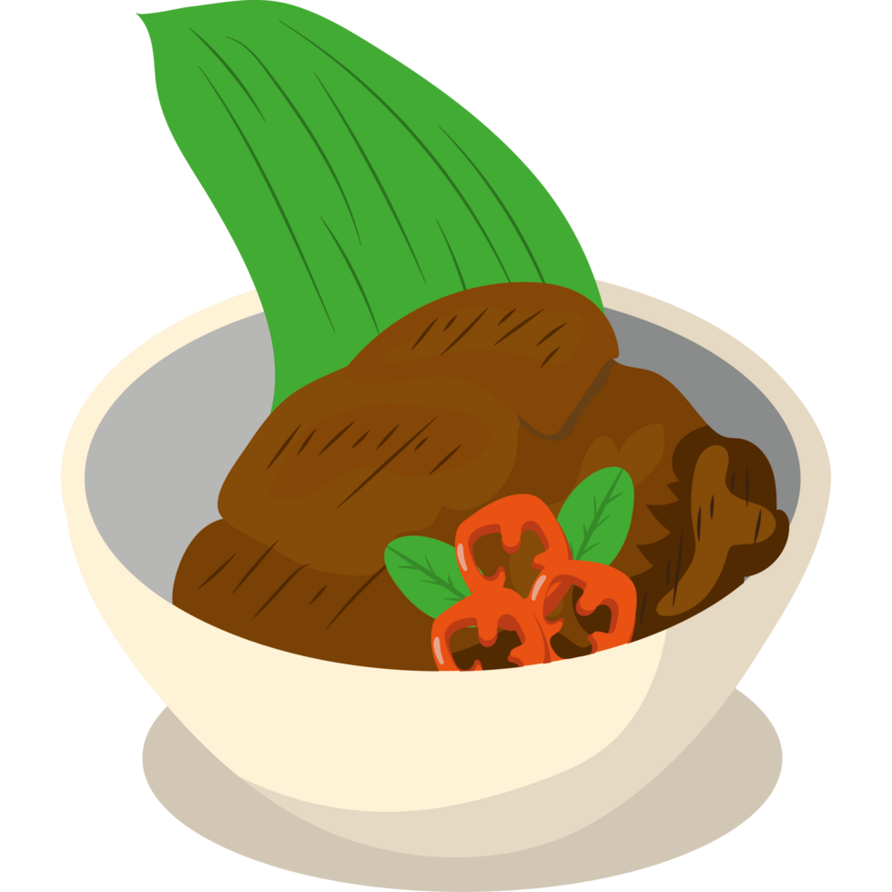 A bowl of meat and vegetables with a leaf png