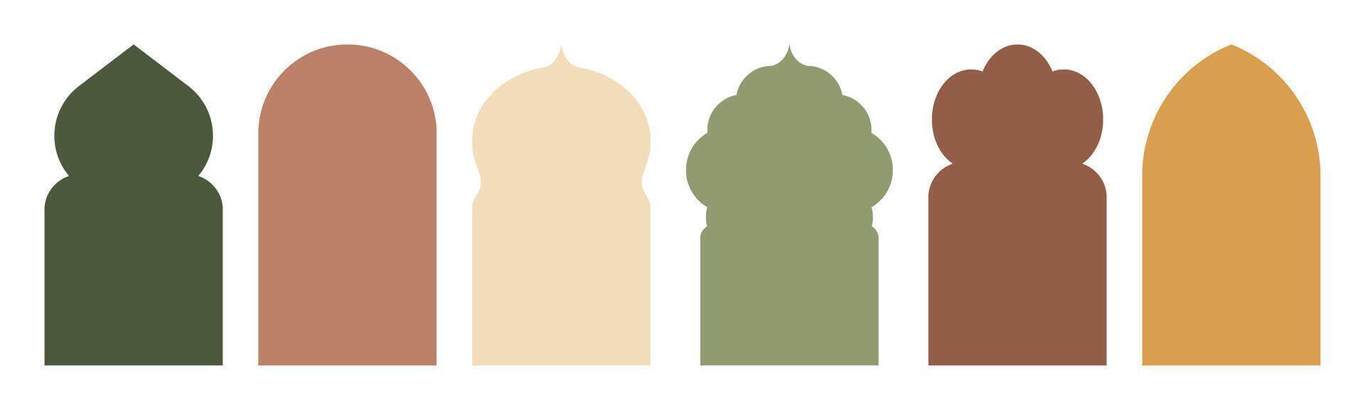 Set of Islamic window and arch design. illustration isolated on transparent background. Arabic door shape in traditional silhouettes. Oriental architecture elements template of eastern door vector
