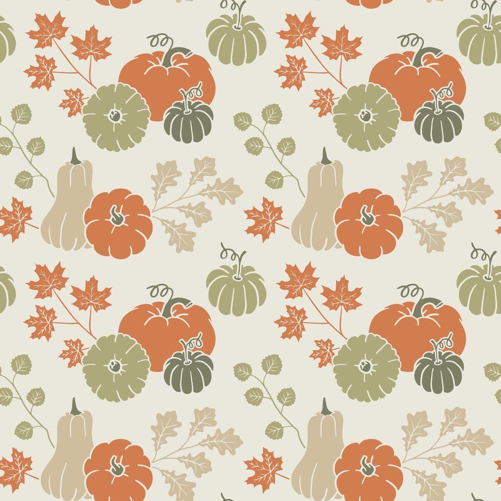 Fall pattern with pumpkins and leaves vector
