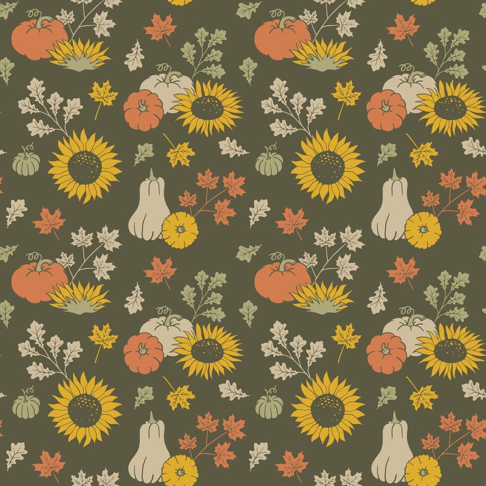 Fall pattern with pumpkin and sunflower vector