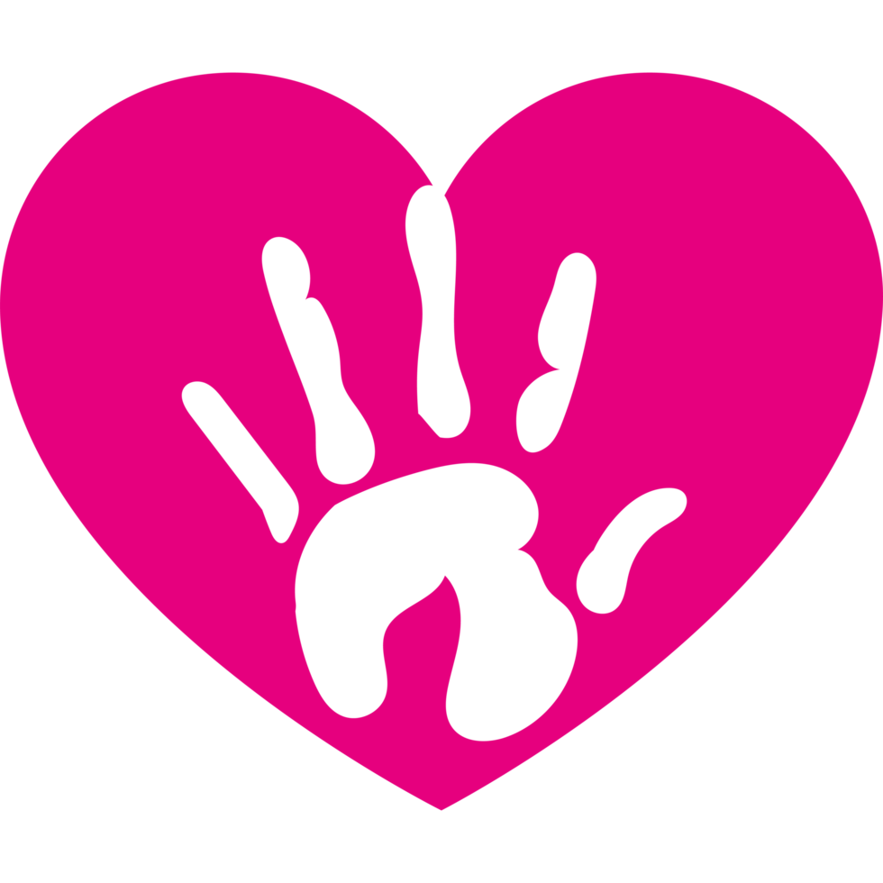 A pink heart with a handprint on it png