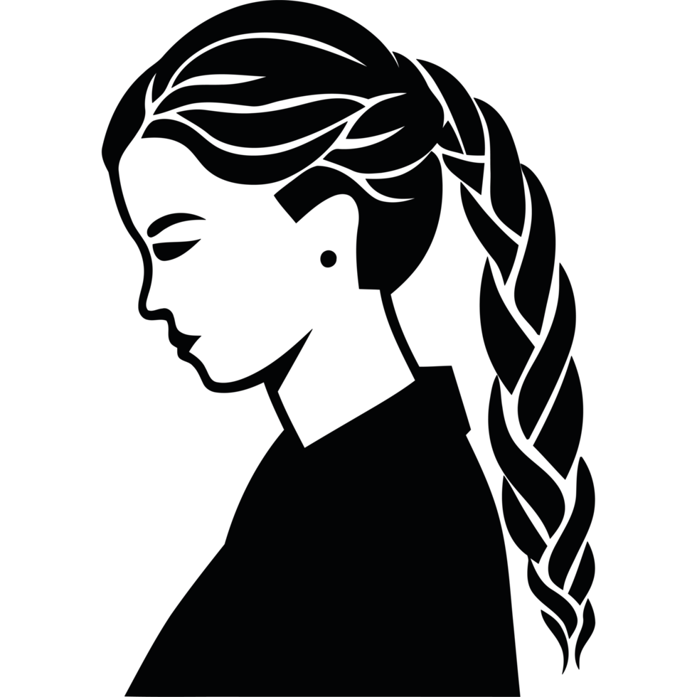 A silhouette of a woman with a braid in her hair png
