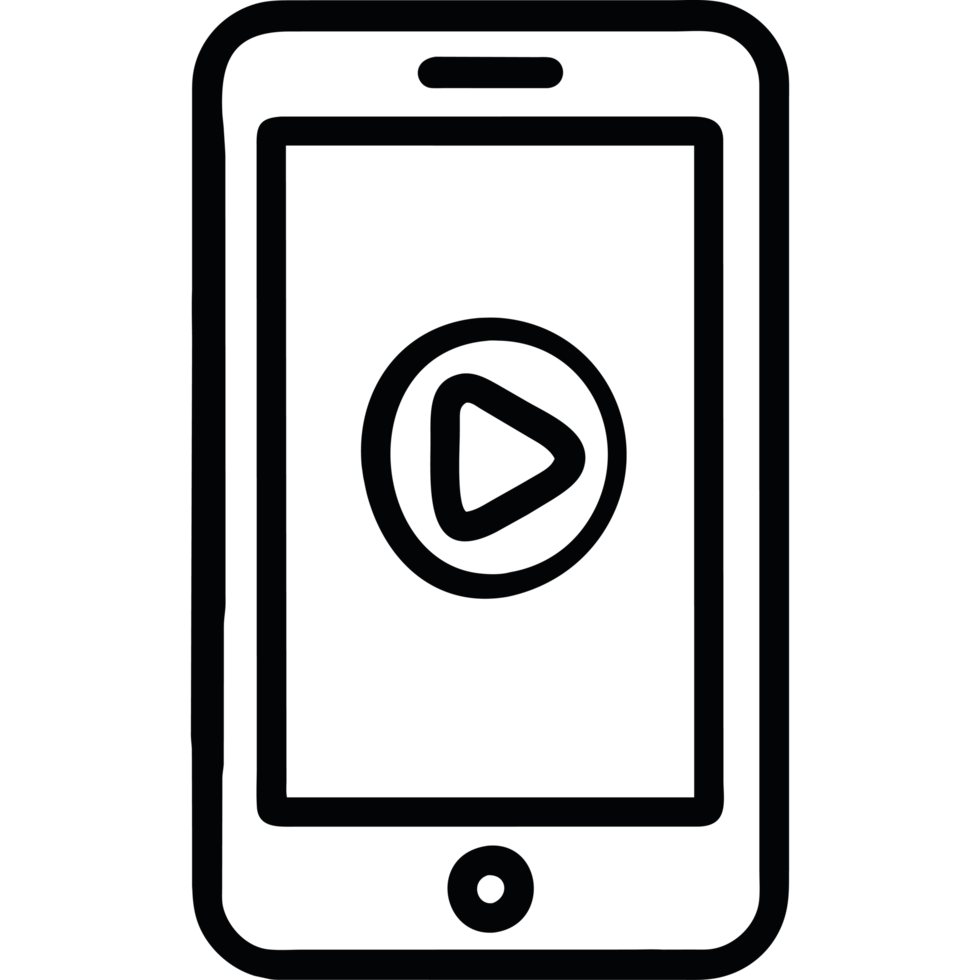 A black and white image of a smartphone with a player png