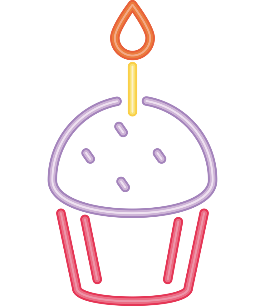 A neon cupcake with a candle on it png