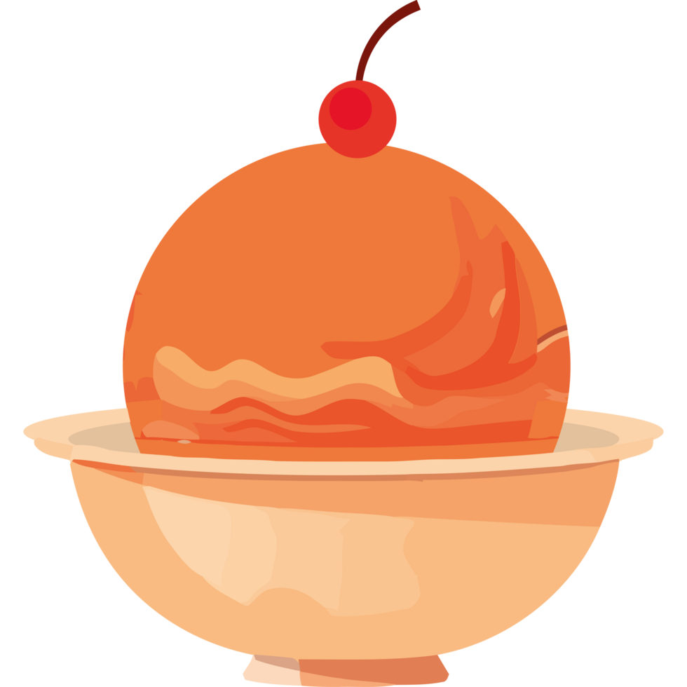 Ice cream in bowl with cherry on top png