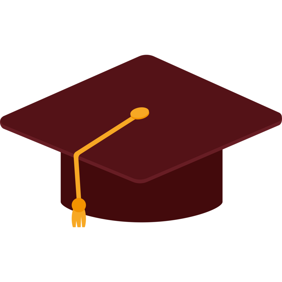 A graduation cap with a yellow tassel png