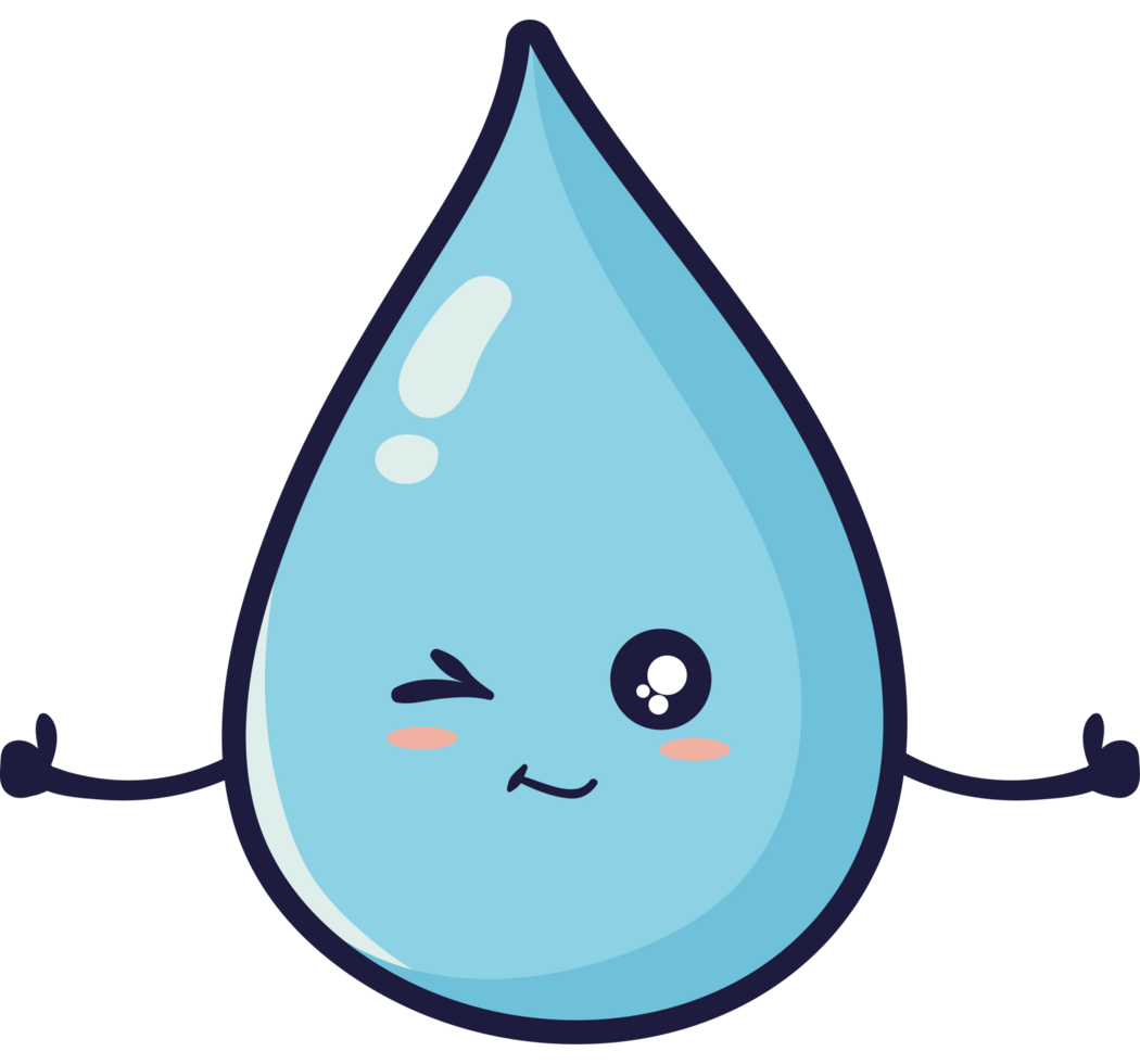 A cartoon water drop with eyes and arms png