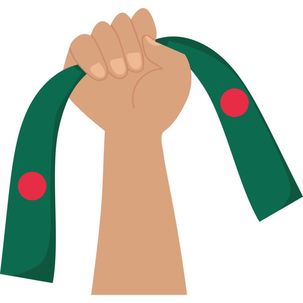 A hand holding a green scarf with the flag of bangladesh png
