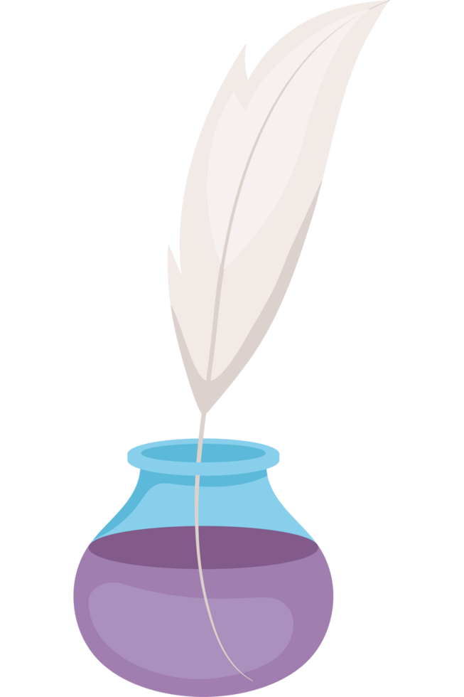 A feather quill in a purple vase png
