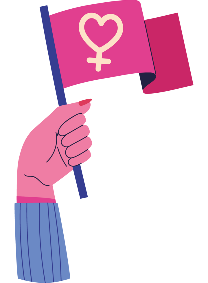 A hand holding a pink flag with a heart on it png