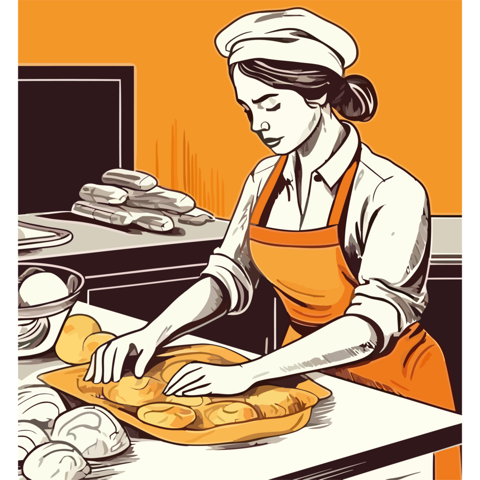 A woman in an apron is preparing bread png