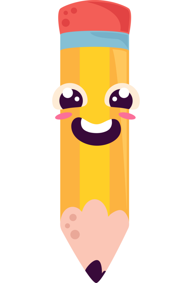 A cartoon pencil with a smiley face png