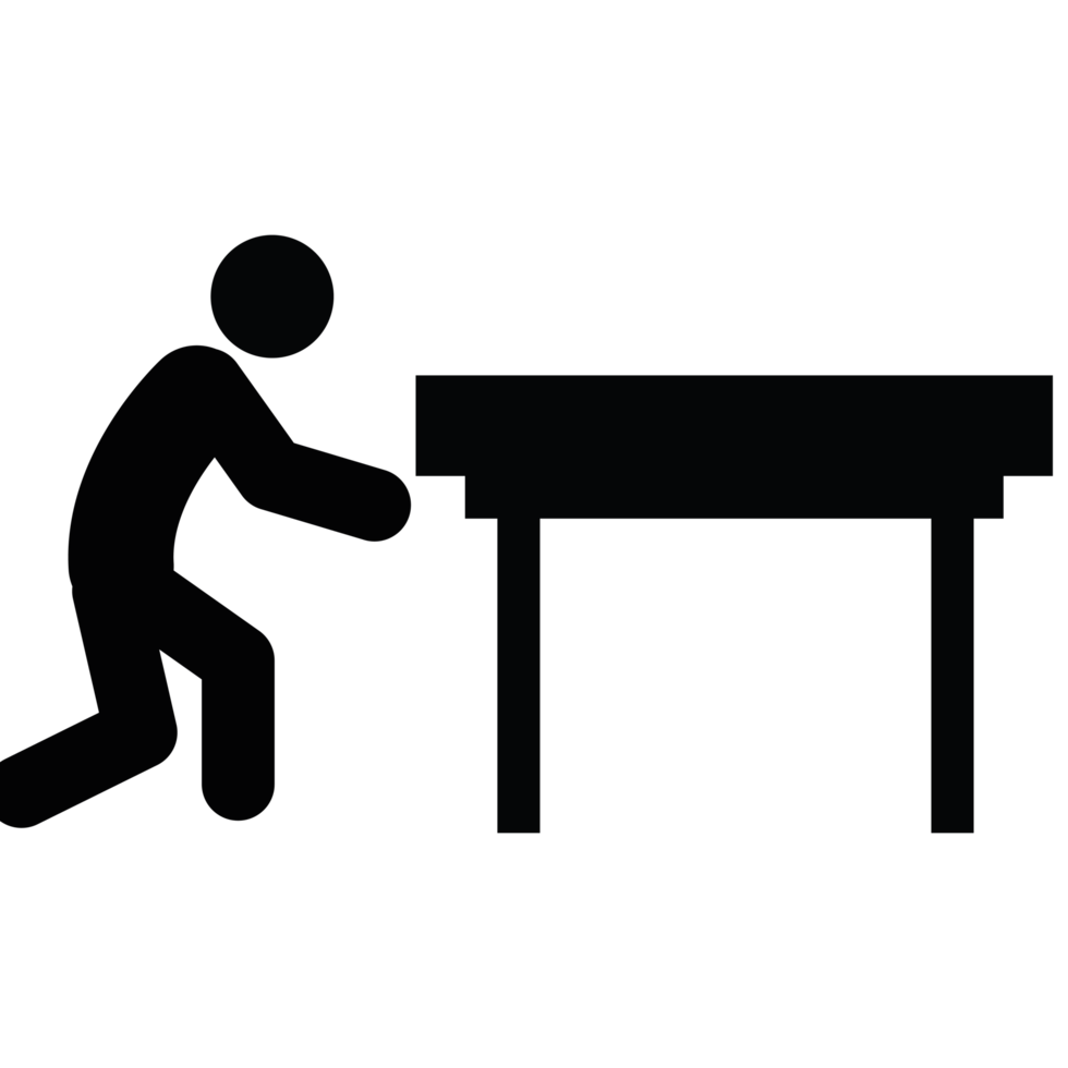 A man is standing at a table with a chair png