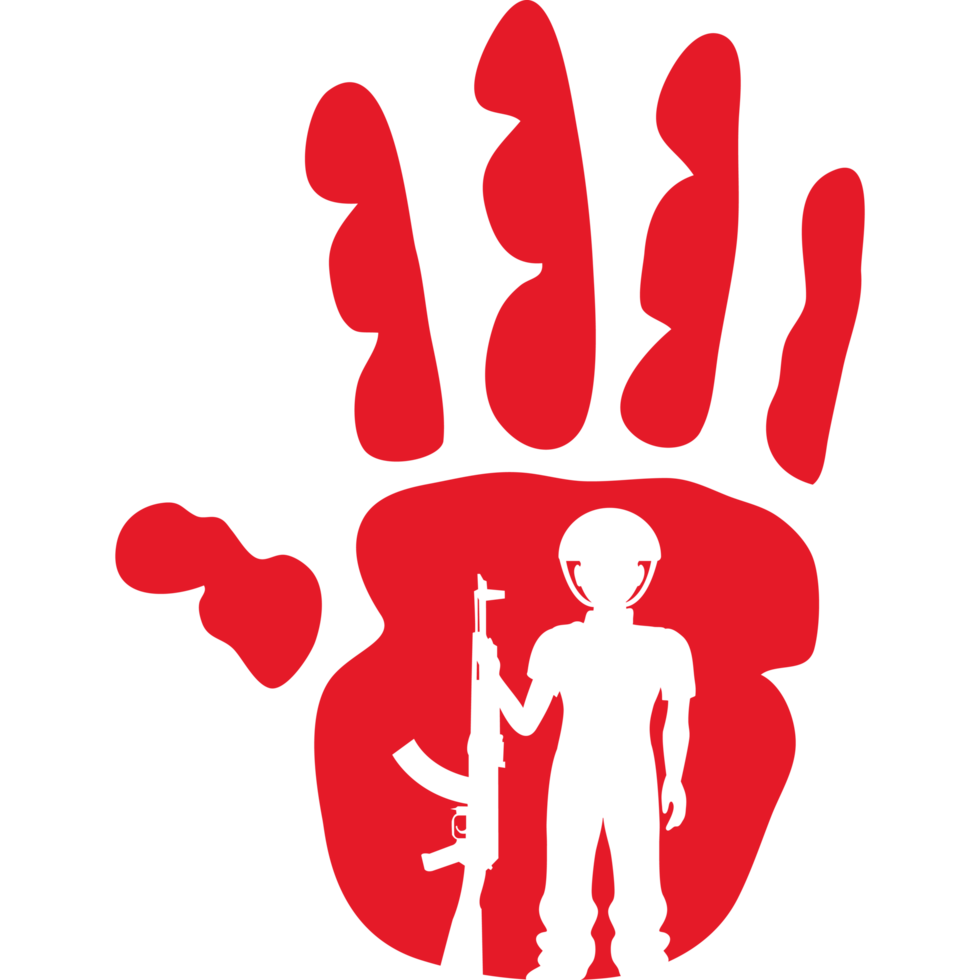 A red hand with a man holding a gun png