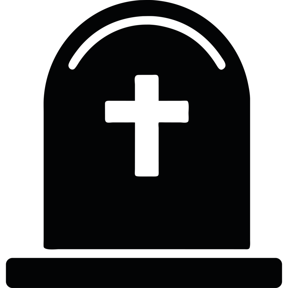 A black and white image of a grave with a cross on it png