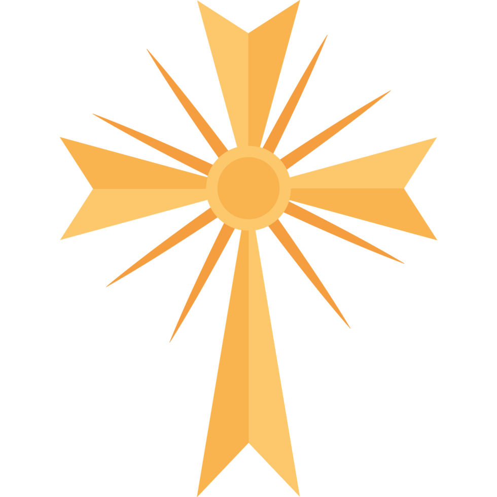 A golden cross with a sun in the center png