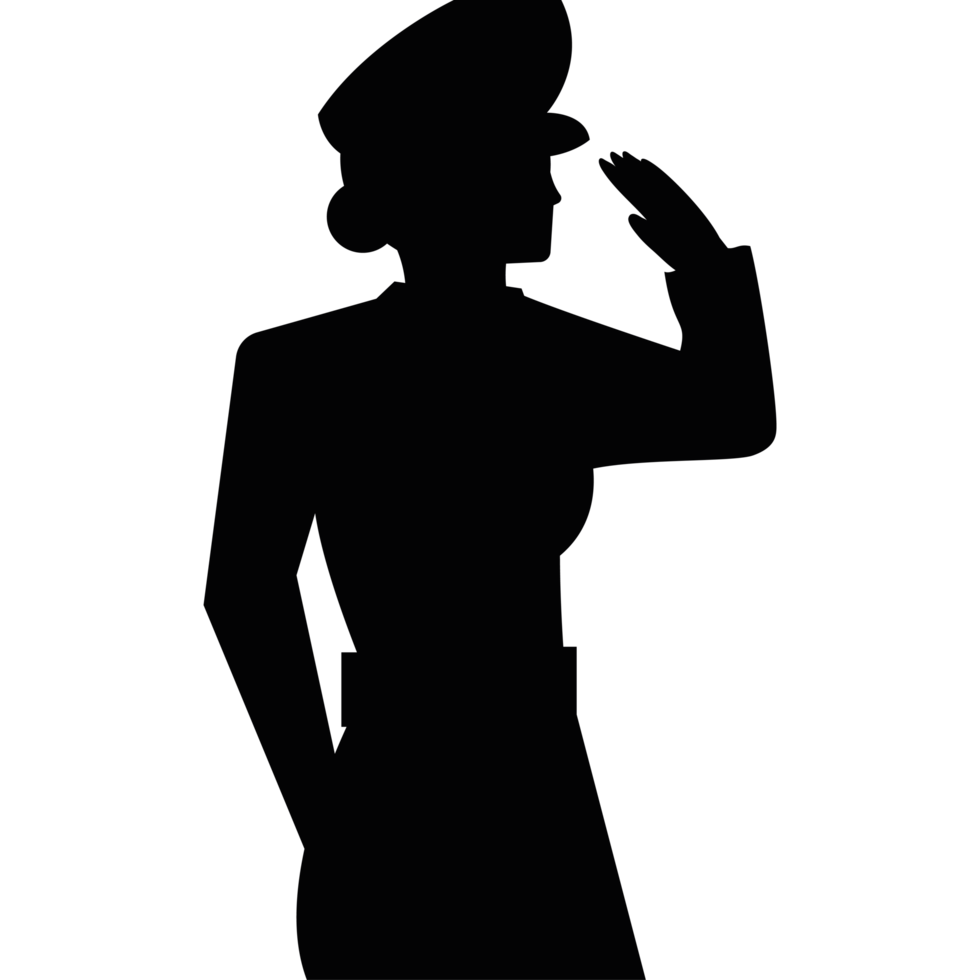A silhouette of a woman saluting png