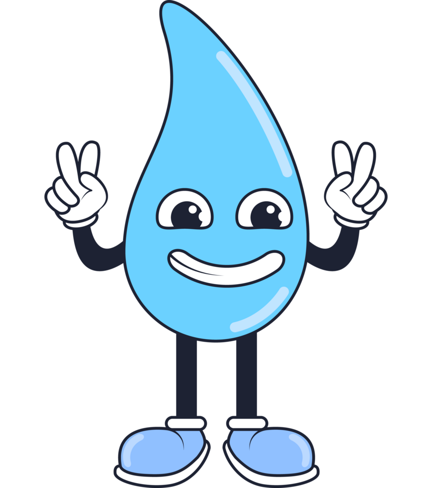 Water drop cartoon character with two hands up png